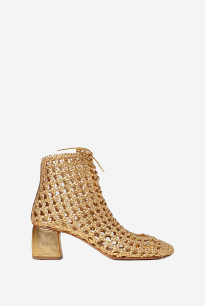 Chic ankle boot in braided golden napa leather